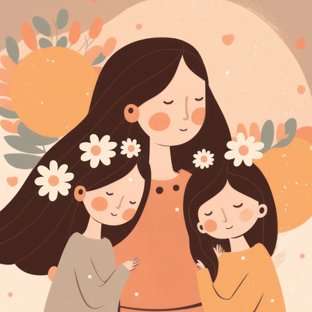 Hand drawn Mother day graphic illustration banner template copy space background.の写真素材