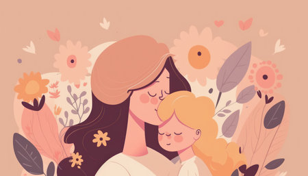 Hand drawn Mother day graphic illustration banner template copy space background.の写真素材