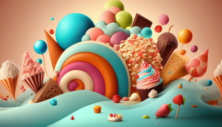Sweet food candy dessert  colorful background graphic illustration.