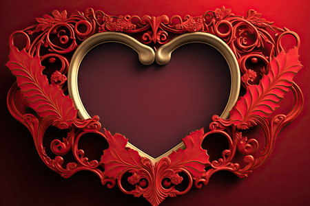 Frame of heart shape red background. Valentine wedding card , banner template, wallpaper or back drop.の写真素材