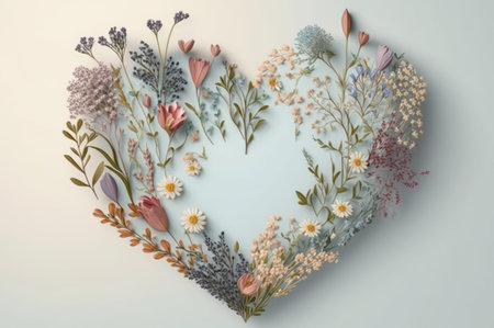 Heart frame with beautiful wild flower on white background