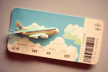 Airplane on ticket and cloud for trip and vacation background.