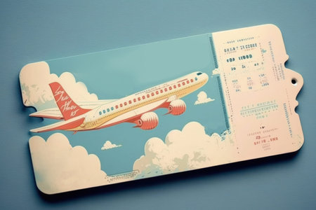 Airplane on ticket and cloud for trip and vacation background.