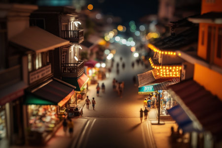Macro View From walking street night market in Tiny Little Town City in daytime.の写真素材