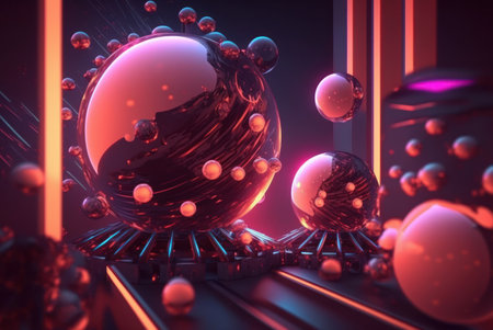 3D render realistic neon lights lines and bubbles  background vector design illustration.の写真素材