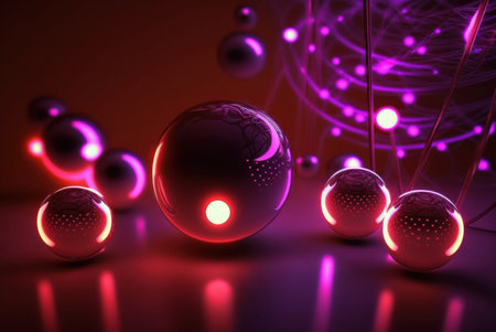 3D render realistic neon lights lines and bubbles  background vector design illustration.の写真素材