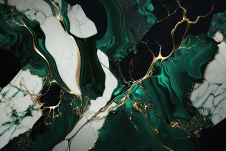 Abstract marbled texture dark green and white marble with golden veins artificial stone illustration graphic design creative wallpaper.の素材 [FY310199029234]