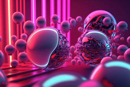 3D render realistic neon lights lines and bubbles  background vector design illustration.の写真素材