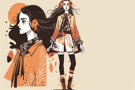 Illustration of boho playful style for fashion background.の写真素材