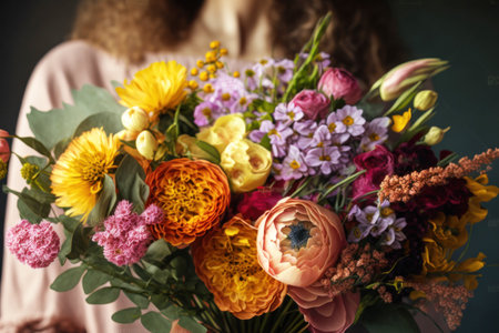Luxury bouquet beautiful of mixed flowers in woman hand.の写真素材