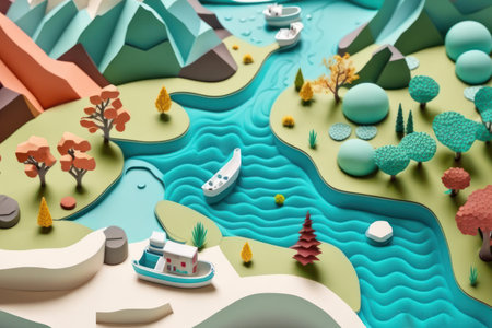 Beach town background in paper craft.の素材