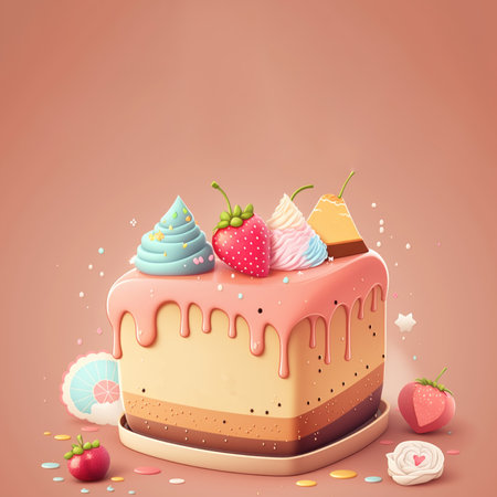 Cute hand drawn illustration of cake dessert background.の素材