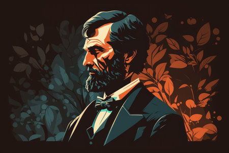 A portrait of Abraham Lincoln background flat design illustration.の素材