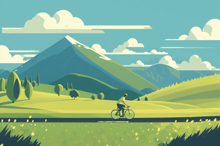 People are bike or exercise in park.  World health day concept, flat design.の素材