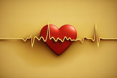 Red medical heartbeat line on heart shape Illustration color background. World heart concept.の素材