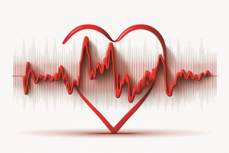 Red medical heartbeat line on heart shape Illustration color background. World heart concept.の素材