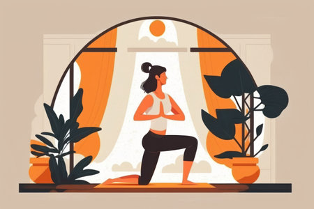World health day, Woman do yoga pose in studio , flat design.の素材
