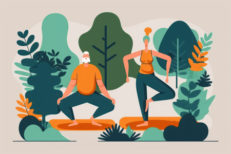 World health day, Woman do yoga pose in studio , flat design.の素材