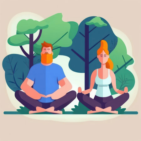 World health day, Woman do yoga pose in studio , flat design.の素材