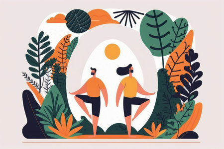 World health day, Woman do yoga pose in studio , flat design.の素材