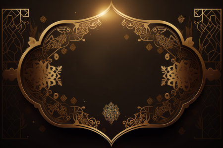 Ramadan kareem arabic golden banner design template. Black and gold background.の素材