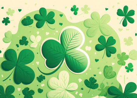 Cute illustration card wallpaper of saint Patrick's day design on pastel green background.の素材