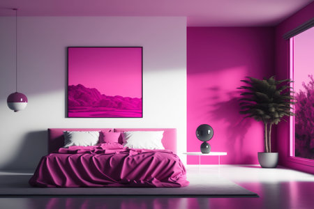 Minimalistic bedroom Background in trendy luxury viva magenta tone.の素材