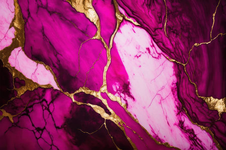 Abstract marble background with gold vein trendy color viva magenta.の素材