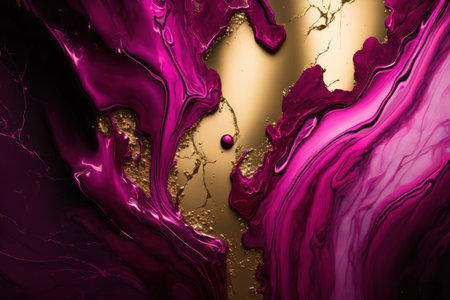 Abstract marble background with gold vein trendy color viva magenta.の素材