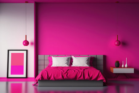 Minimalistic bedroom Background in trendy luxury viva magenta tone.の素材