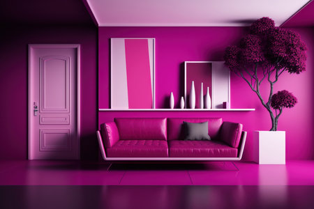 Minimalistic living room Background in trendy luxury viva magenta tone.の素材