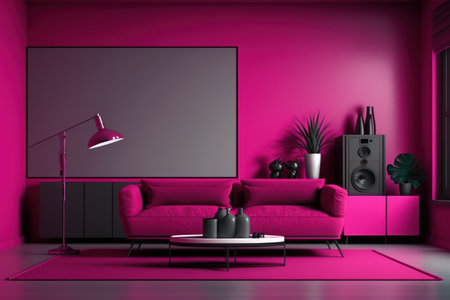 Minimalistic living room Background in trendy luxury viva magenta tone.の素材