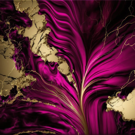 Abstract marble background with gold vein trendy color viva magenta.の素材