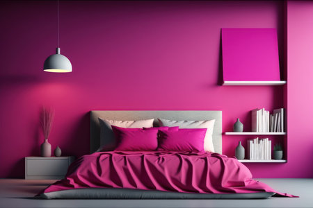 Minimalistic bedroom Background in trendy luxury viva magenta tone.の素材
