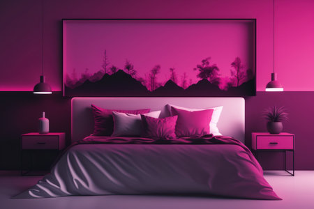 Minimalistic bedroom Background in trendy luxury viva magenta tone.の素材