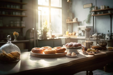 Amazing photo of gorgeous bakery  and cakes in nordic style cafe  background.の素材