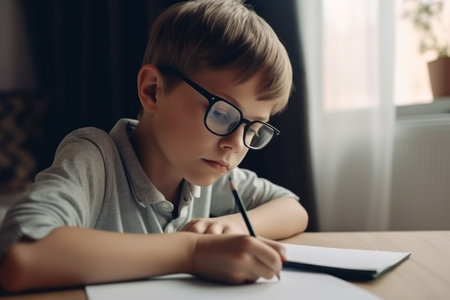 Cute boy study at home, Education concept.の素材