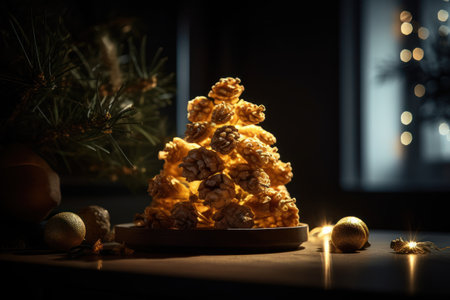 Closed up of cookies Christmas tree and bokeh background. Celebration Christmas Day background.の素材
