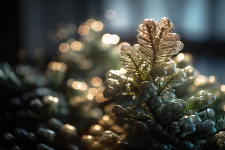 Closed up of Christmas tree and bokeh background. Celebration Christmas Day background.の素材