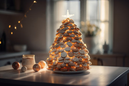 Closed up of cookies Christmas tree and bokeh background. Celebration Christmas Day background.の素材