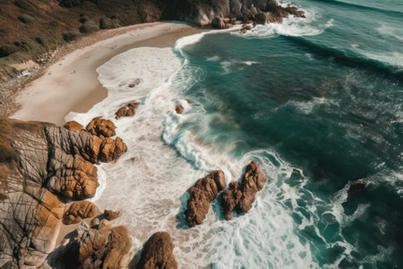 Top view of amazing sea ocean beach and sand background.の素材