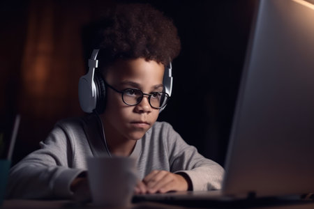 Cute boy study at home, Education concept.の素材