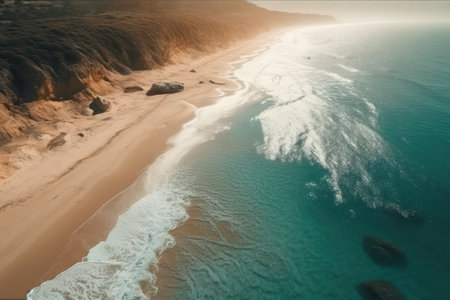 Top view of amazing sea ocean beach and sand background.の素材