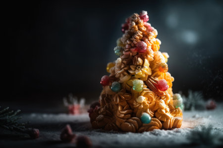 Closed up of cookies Christmas tree and bokeh background. Celebration Christmas Day background.の素材