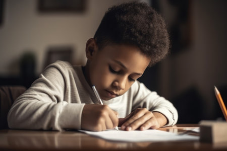 Cute boy study at home, Education concept.の素材