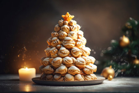 Closed up of cookies Christmas tree and bokeh background. Celebration Christmas Day background.の素材