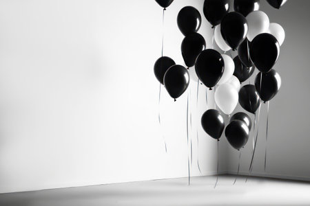 Black and white balloon on white background with copy space.の素材