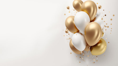 Gold and white balloon on white background with copy space.の素材
