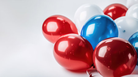 Blue red and white balloon on white background with copy space.の素材