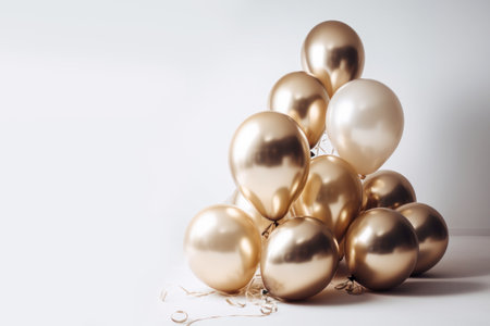 Gold and white balloon on white background with copy space.の素材